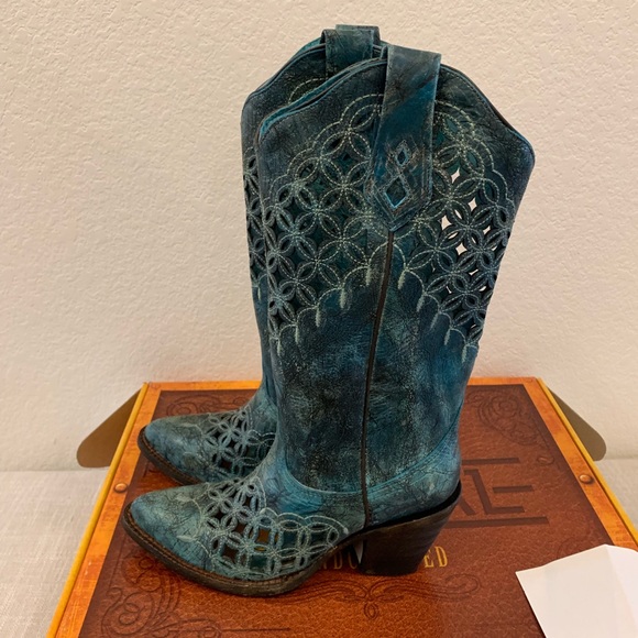 Buckle Shoes - Buckle Corral Boots cutout embroidered turquoise